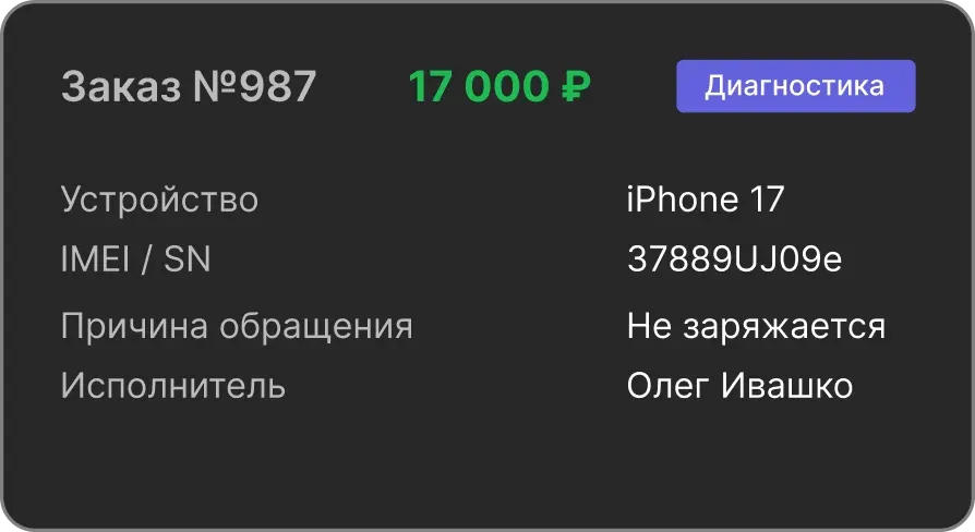 Управление заказами в сервисном центре