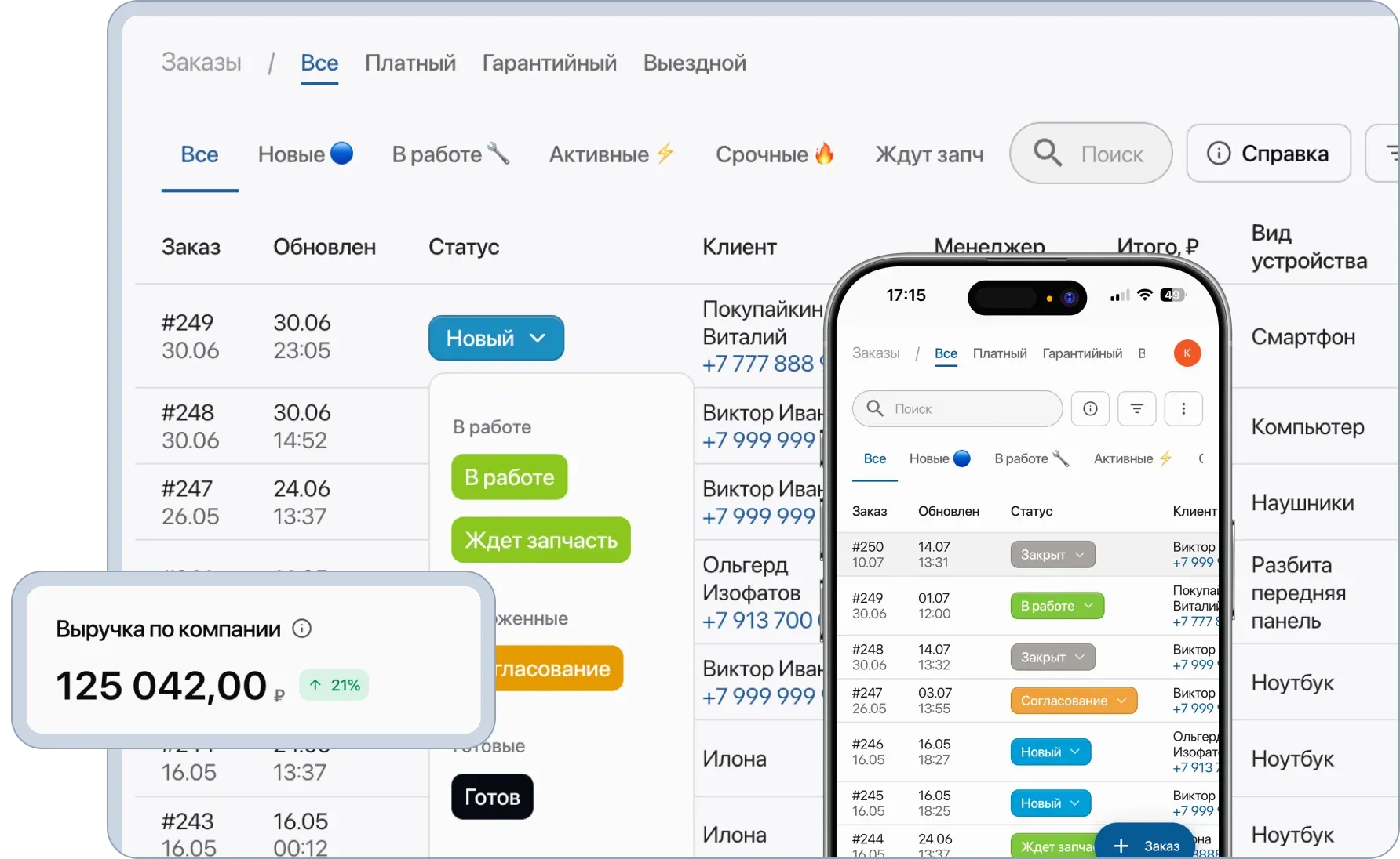 CRM для сервисных центров, розничных продаж, сферы услуг