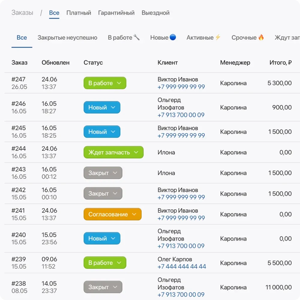 Удобная таблица заказов, все сделки хранятся в одном месте