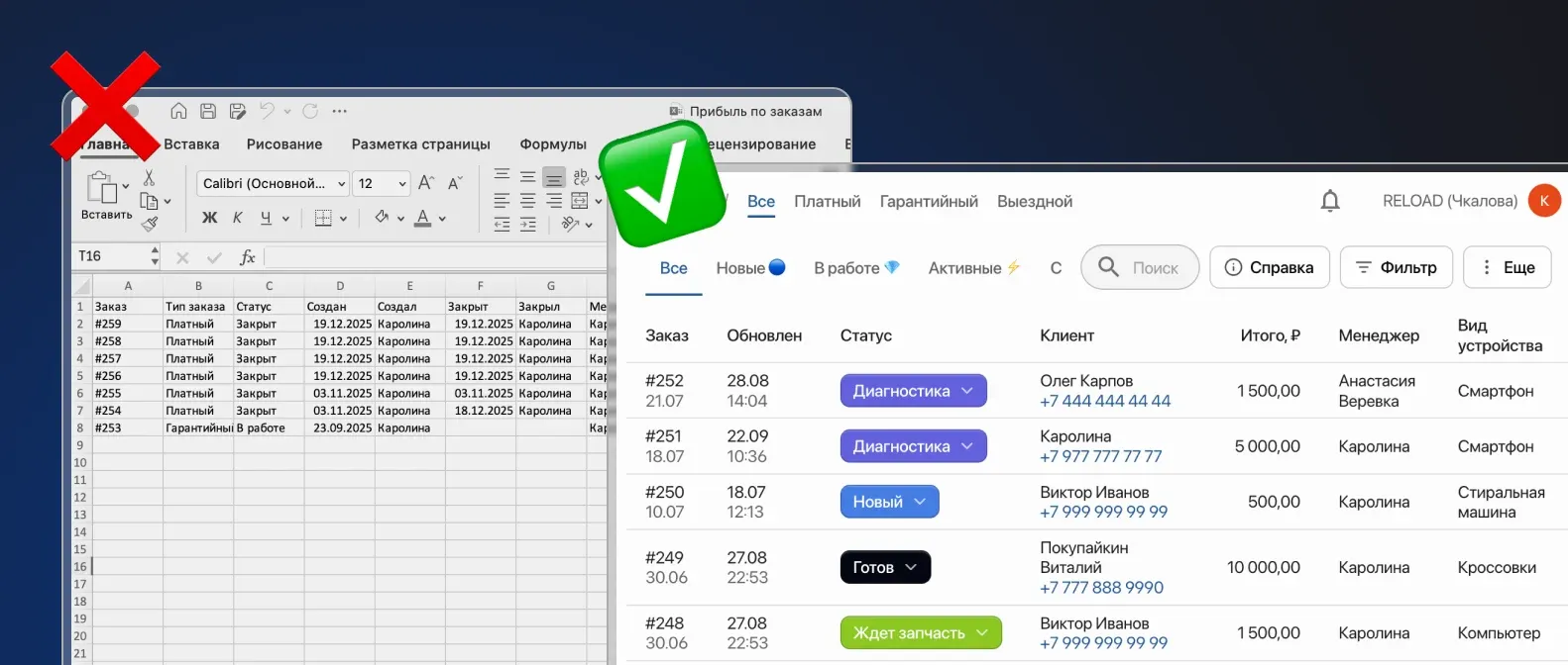 Сравнение Excel и CRM: хаос vs порядок в работе с клиентами